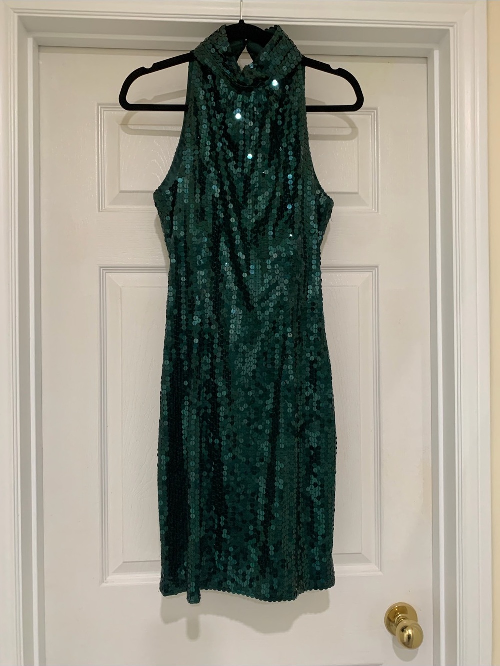 Emerald Green Sequin Halter Dress